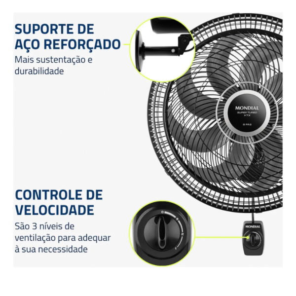Ventilador Mondial 40Cm Super Turbo Vtx-40P-8P 220V Parede - Imagem 5