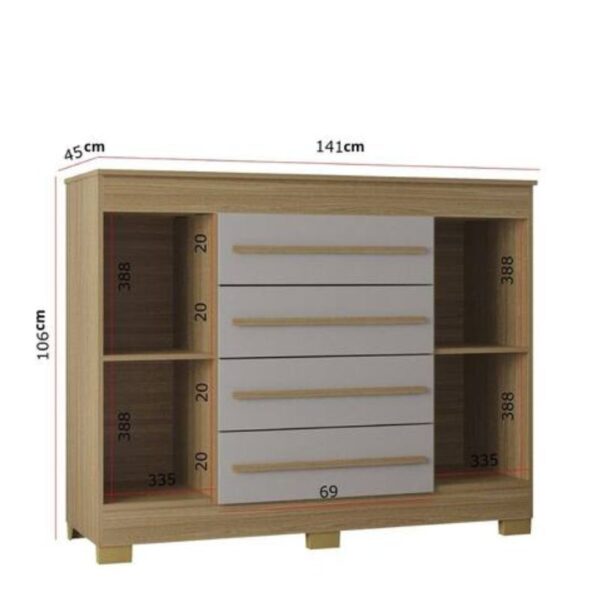 Comoda Poquema Valencia 2 Portas 4 Gavetas - Damasco/Off White - Imagem 3
