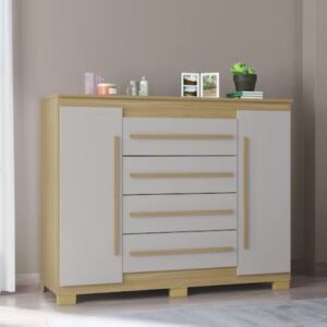 Comoda Poquema Valencia 2 Portas 4 Gavetas - Damasco/Off White