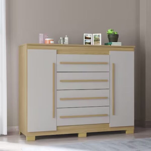 Comoda Poquema Valencia 2 Portas 4 Gavetas - Damasco/Off White