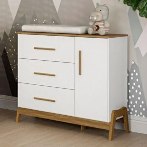 Comoda Peroba Guti Retro 1 Porta - Branco Brilho/Amendoa
