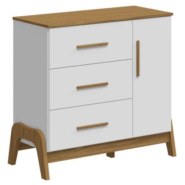 Comoda Peroba Guti Retro 1 Porta - Branco Brilho/Amendoa - Imagem 2