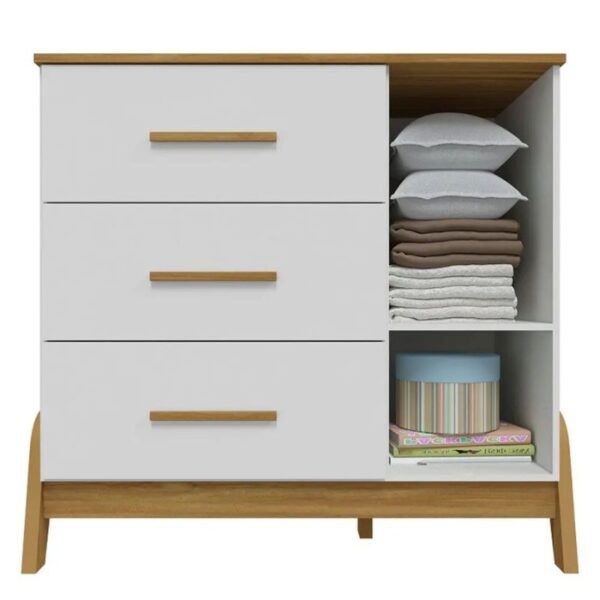 Comoda Peroba Guti Retro 1 Porta - Branco Brilho/Amendoa - Imagem 3