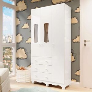 Roupeiro Peroba Luna New 3 Portas - Branco Brilho