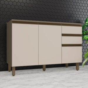 Cozinha Henn Connect C66 Balcão 2 Gavetas 3 Portas 1,20M Duna/Cristal
