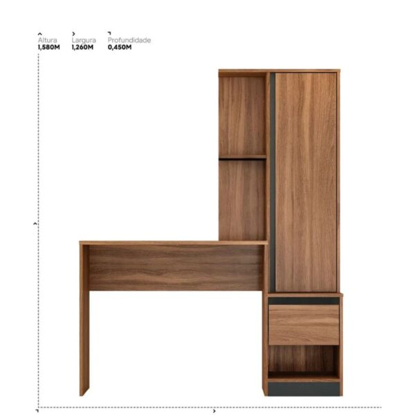 Mesa De Computador Demóbile Morada Armário Office Amêndola/Grafito - Imagem 2